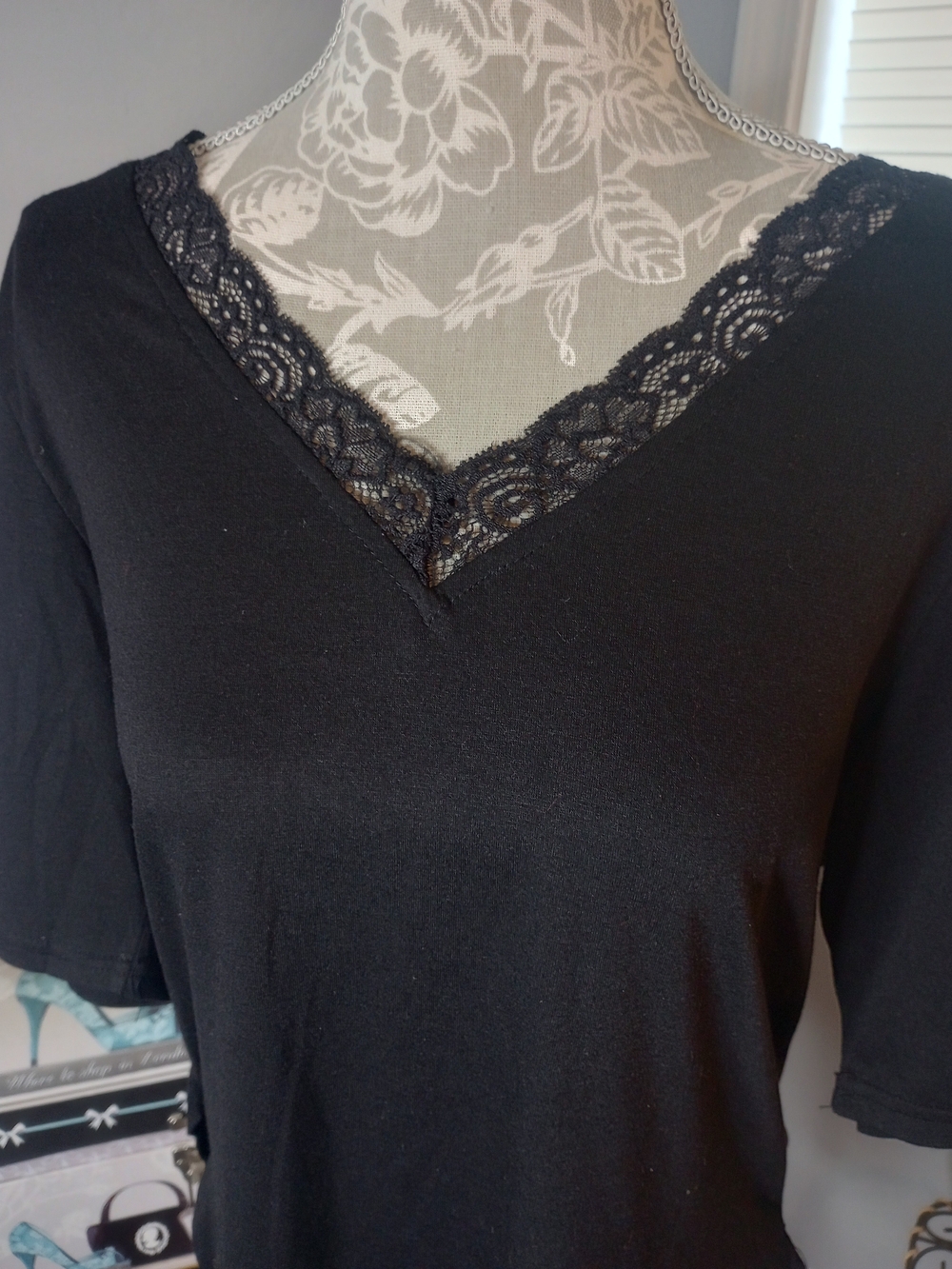 2 For $10 Black Lace-Trim V-Neck Tee- Women's Kohl's